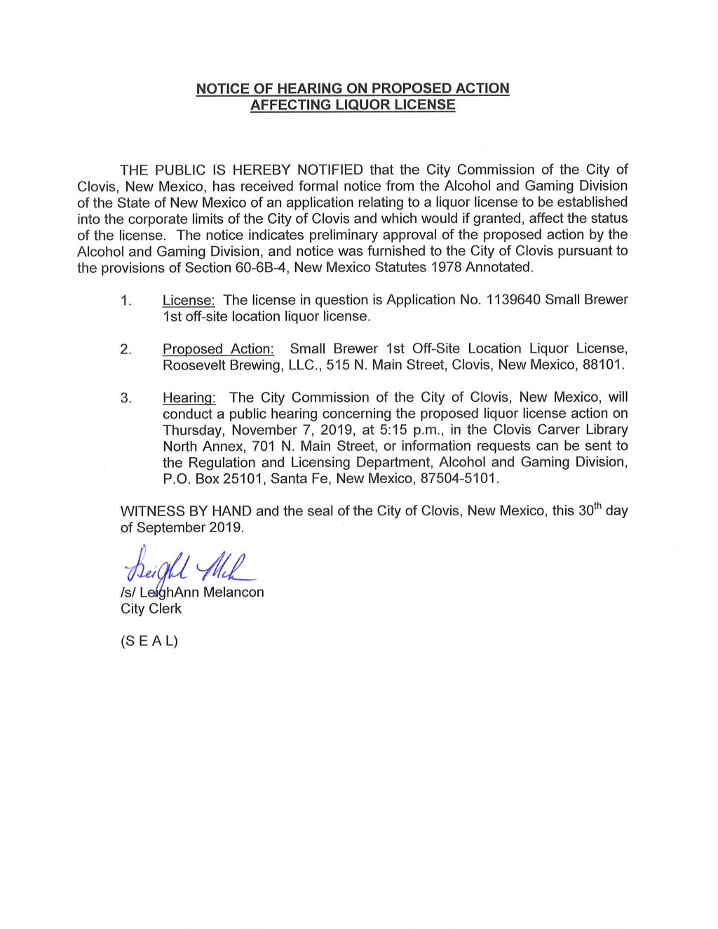 notice-of-hearing-on-proposed-action-affecting-liquor-license