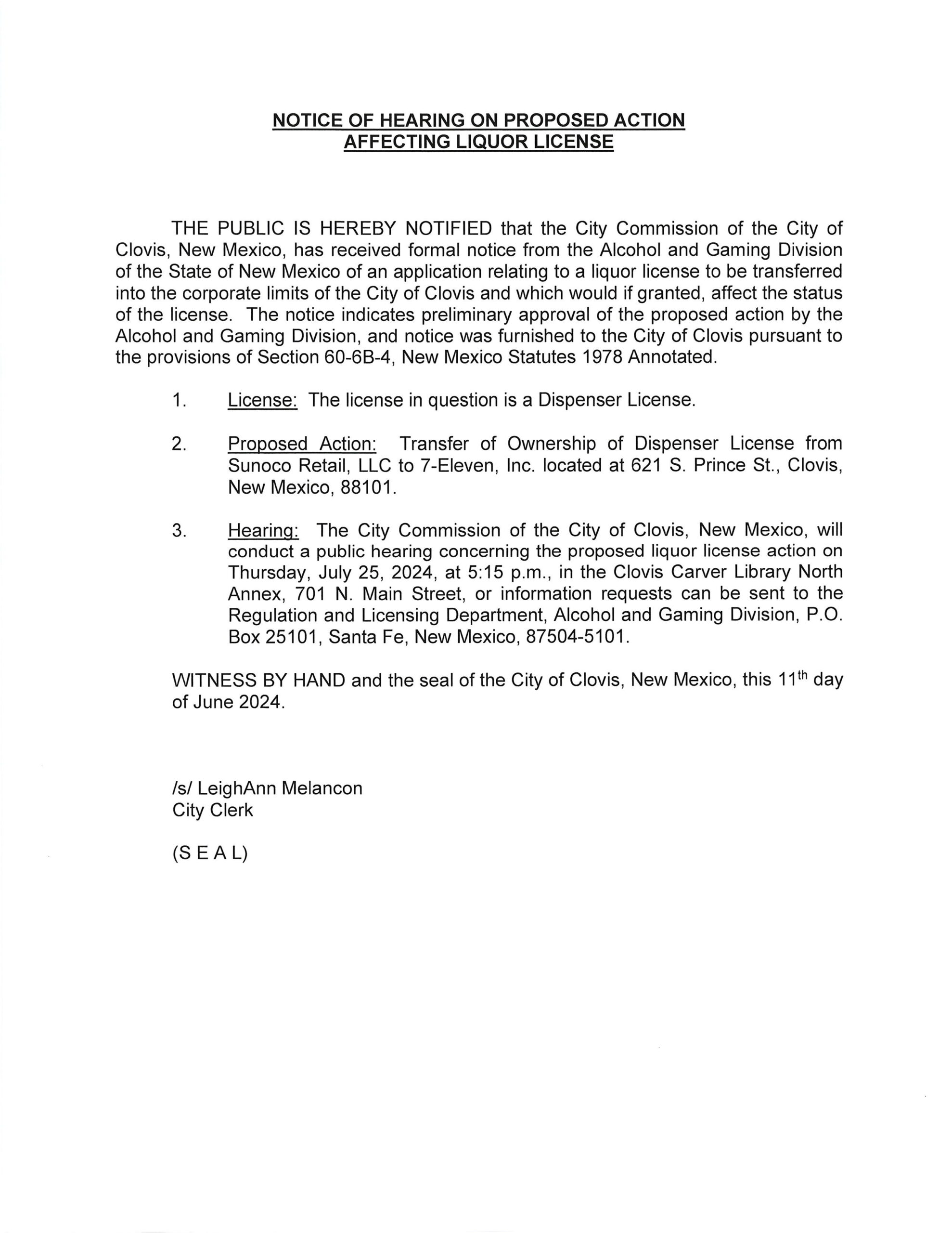 notice of hearing 621 S. Prince